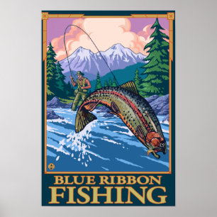 Poster Pêche de mouche de ruban de MontanaBlue