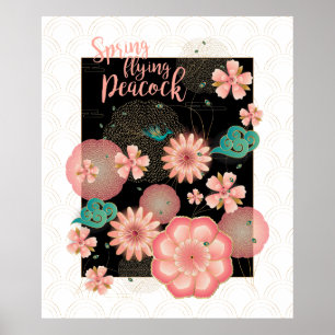 Poster Pêche de printemps Jardin volant Peacock Ornement 