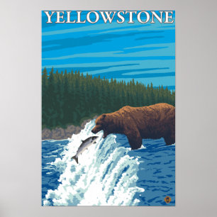 Poster Pêche d'ours ressortissant en rivière -