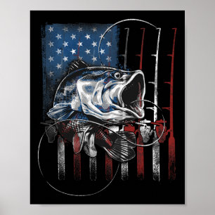 Poster Pêche Drapeau Américain Vintage Usa B Cadeau Pêche
