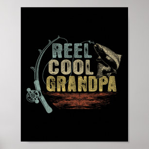 Poster Pêche drôle grand-père cool vintage moulinet