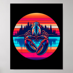 Poster Pêche du homard Coucher de soleil Rétro Vintage 80