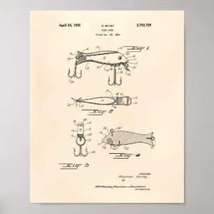Poster Pêche Lure 1956 Brevet Art Vieux Poivre