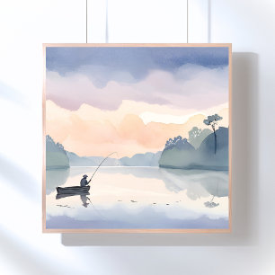 Poster Pêche   Peinture aquarelle paisible du lac Airy