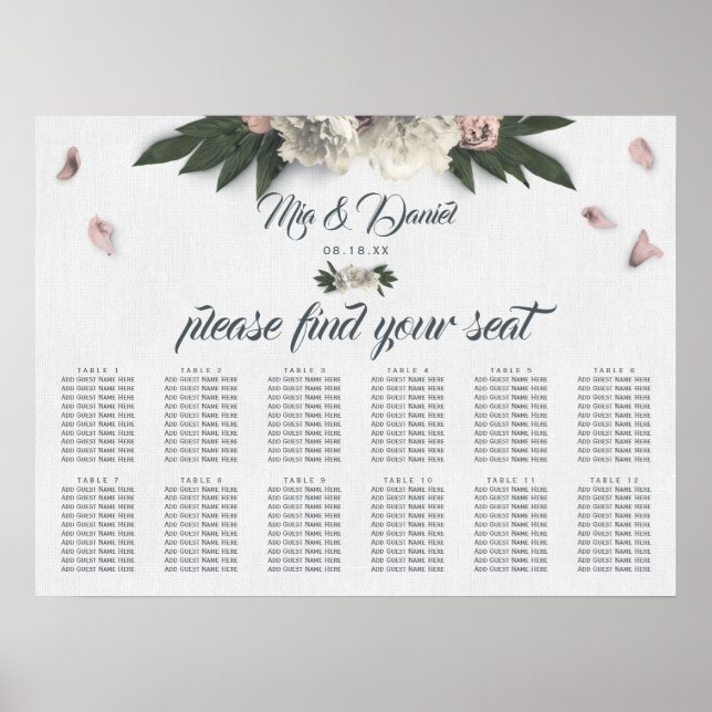 Poster Pêche romantique et pivoines florales blanches (Devant)
