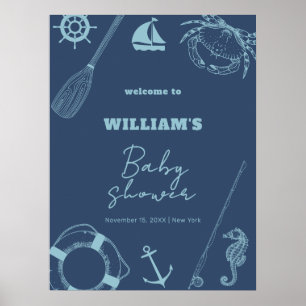 Poster Pêche Rustique Baby shower nautique Boy Accueil