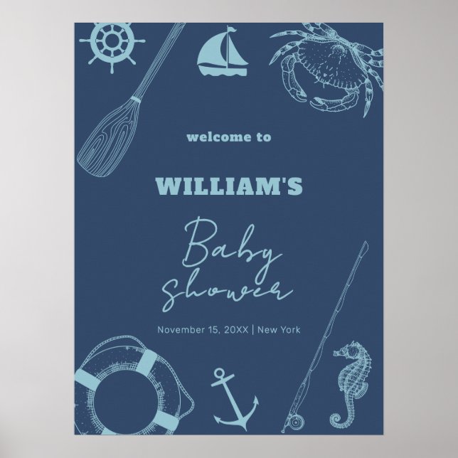 Poster Pêche Rustique Baby shower nautique Boy Accueil (Devant)