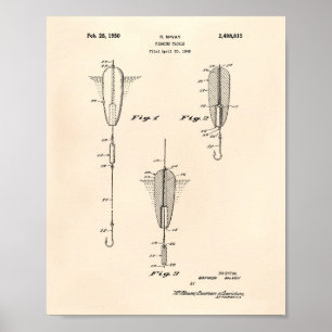 Poster Pêche Tackle 1950 Brevet Art Vieux Poivre