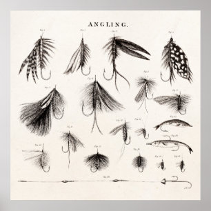 Poster Pêche vintage 1800s Pêche Volée Mouches Lures Lure
