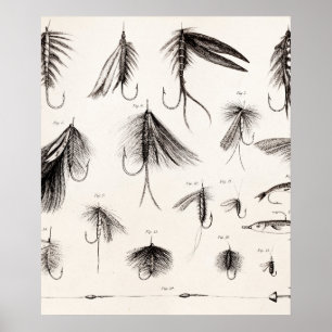 Poster Pêche vintage 1800s Pêche Volée Mouches Lures Lure