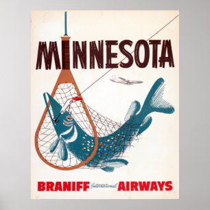 Poster Pêche Vintage à la mouche Voyage au Minnesota