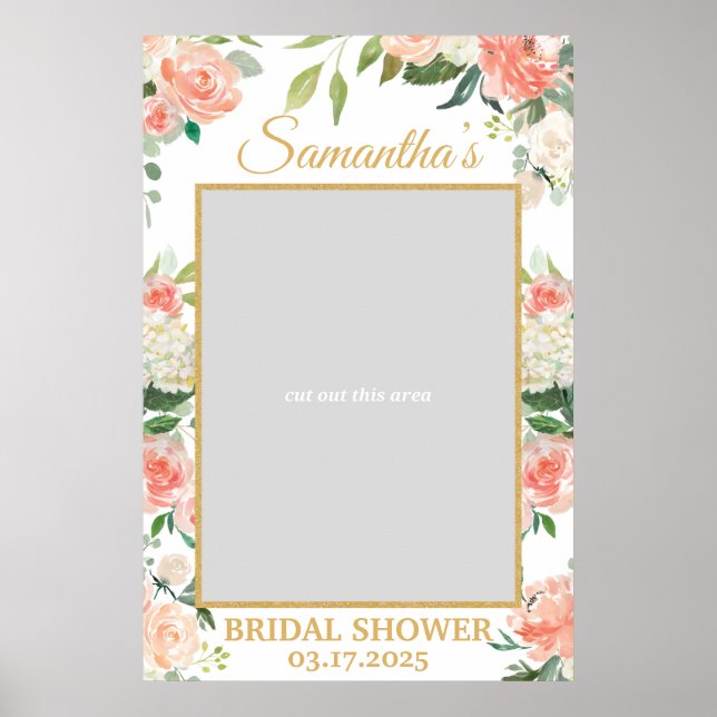Poster Pêcher Floral Boho Vert Photo Prop Gold (Devant)