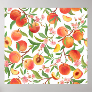 Poster Pêcher le Motif Vintage de fruits tropicaux.