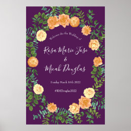 Poster Pêcher Mariage violet Roses floraux
