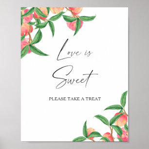 Poster Pêches à l'aquarelle - l'amour est doux, prenez un