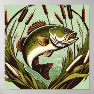 Poster Pêcheur à la bouche de basses Fête des pères