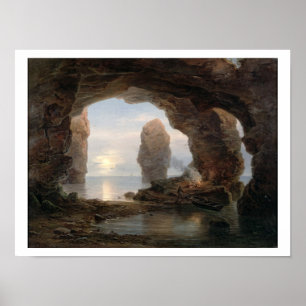 Poster Pêcheur dans une grotte, Helgoland, 1850 (l'huile