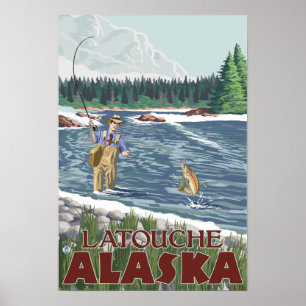 Poster Pêcheur de mouche - Latouche, Alaska