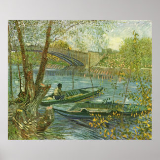 Poster Pêcheur et bateau au Pont de Clichy par van Gogh
