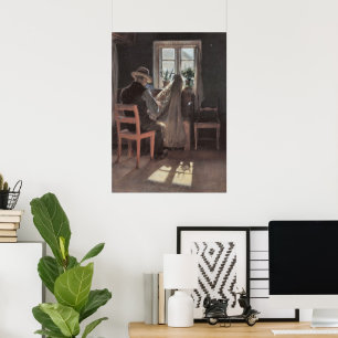 Poster Pêcheur Kræn Wollesen Réparant le Filet par Ancher