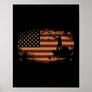 Poster Pêcheur Pêche Drapeau Américain Patriotique