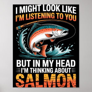 Poster Pêcheur Poisson Pêcheur à la ligne Pensant au saum
