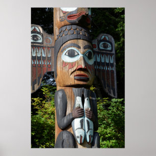 Poster Pêcheur Sur Totem Pole, Alaska
