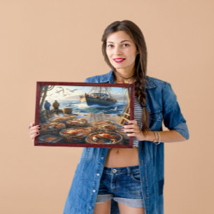 Poster Pêcheurs à la Twilight ramassant des crabes 16x12