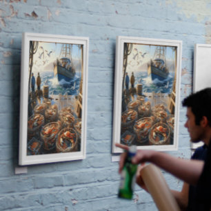 Poster Pêcheurs de la chasse au crépuscule ramassant des 