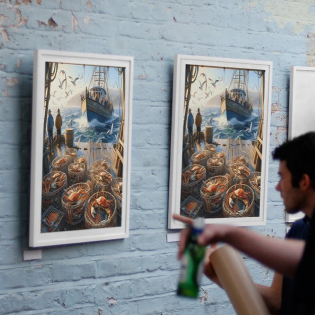 Poster Pêcheurs de la chasse au crépuscule ramassant des  (Créateur téléchargé)