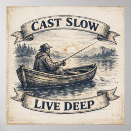 Poster Pêchez Lent, Vivez Profondément