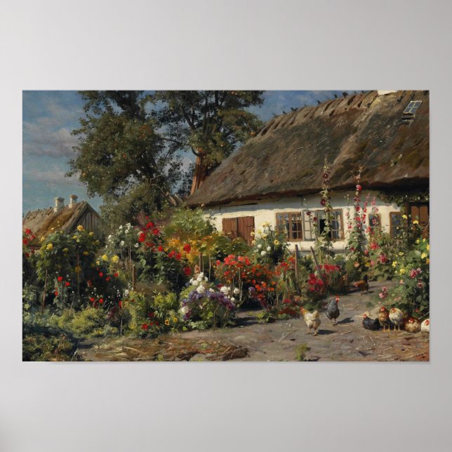 Poster Peder Monsted - Un jardin de campagne avec des pou (Devant)