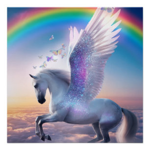 Poster Pégase avec arc-en-ciel