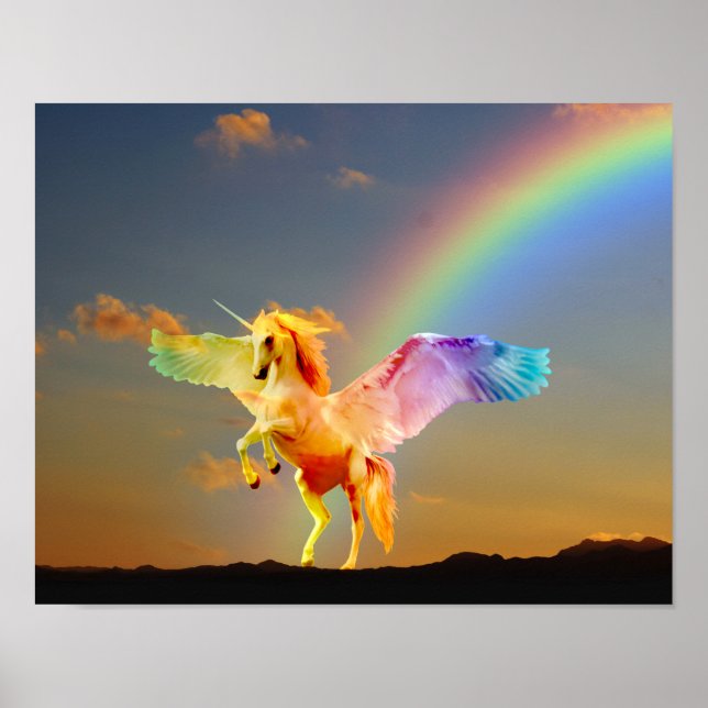 Poster Pégasus à licorne arc-en-ciel (Devant)