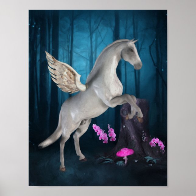 Poster Pegasus Forêt magique Imaginaire Cheval Art (Devant)