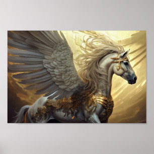 Poster Pegasus le cheval ailé en Golds et Gris