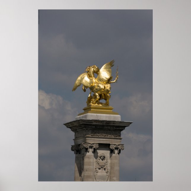 Poster Pegasus Statue de bronze doré skulptur Paris Pont (Devant)