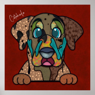 Poster peint à la main du chien de Catahoula fou