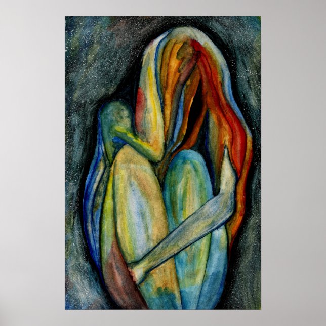 Poster Peint à la main Femme Abstraite Aquarelle moderne (Devant)