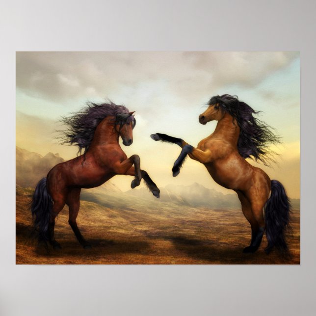 Poster peint de Stallions de Dueling de 19,00''x14 (Devant)