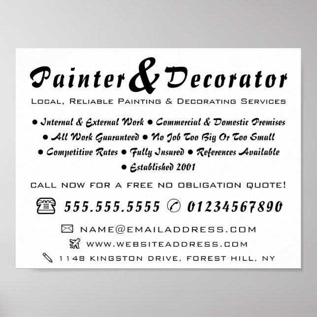 Poster Peintre et décorateur noir & blanc moderne (Devant)