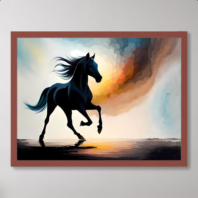 Poster peinture à cheval silhouette brouillard fumée faun (horse painting silhouette fog smoke wildlife fauna)