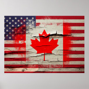 Poster Peinture à craquelures   Canadian American Flag