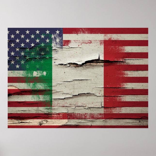 Poster Peinture à craquelures | Drapeau italien américain (Devant)