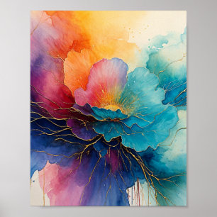 Poster Peinture à eau florale avec flottant