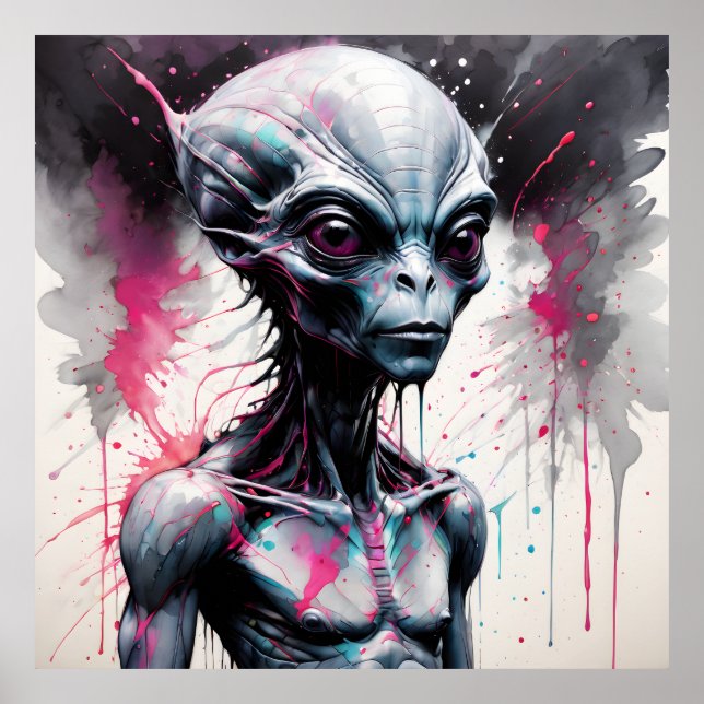 Poster Peinture à éclaboussure Alien (Devant)