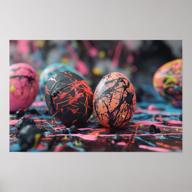 Poster Peinture à la goutte OEufs de Pâques (Devant)