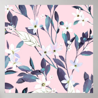 Poster Peinture à la main élégant feuillage violet, fleur