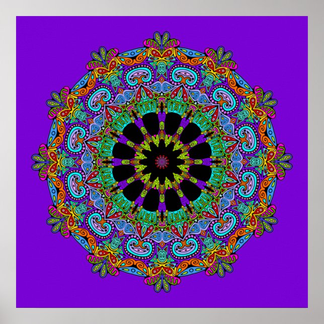 Poster Peinture à la main Mandala Horloge Face 24 (Devant)