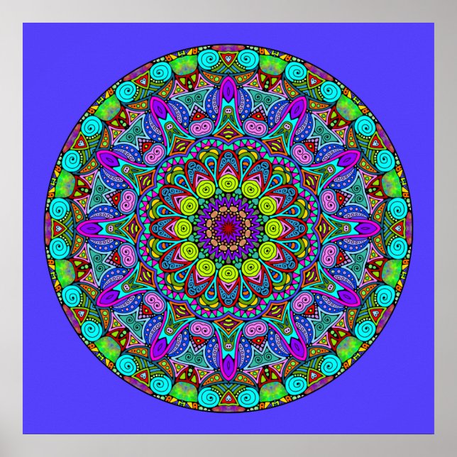 Poster Peinture à la main Mandala Horloge Face 4 (Devant)